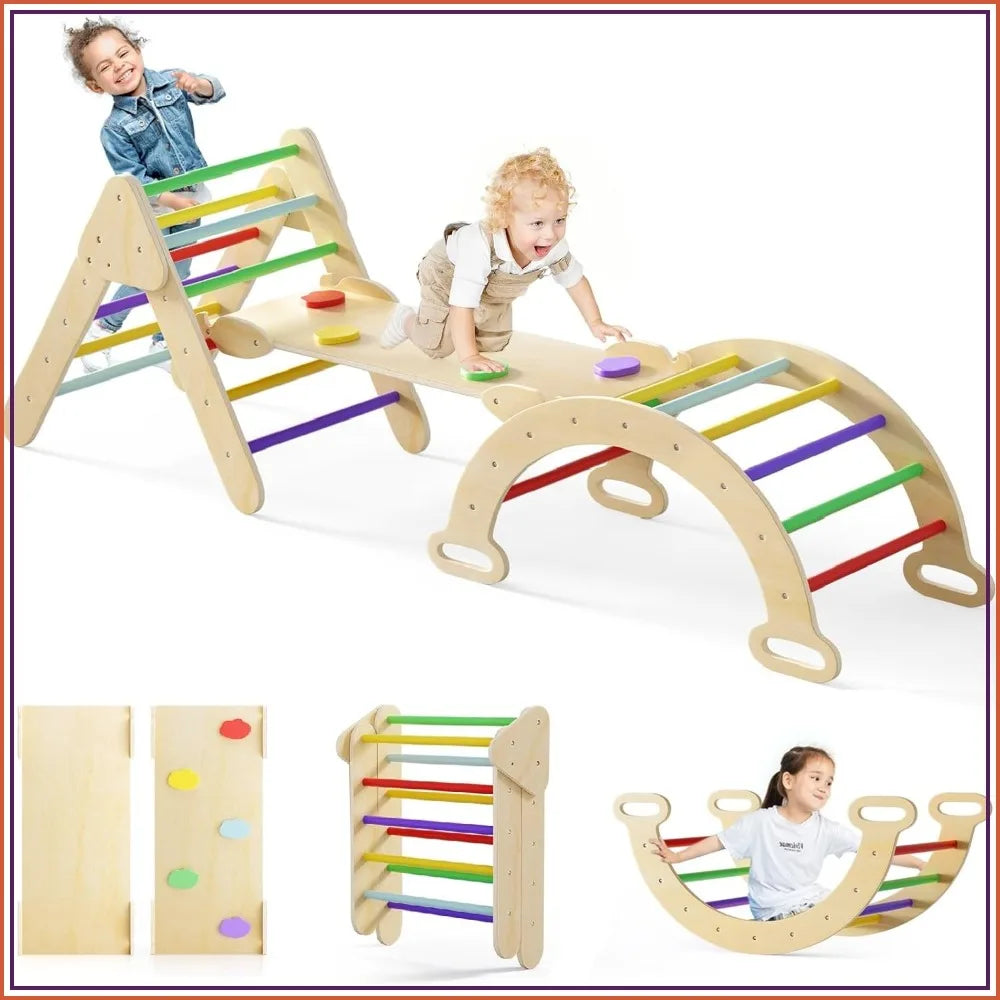 7-in-1 Foldable Wood Climbing Set with Ramp, Ladder, Arch & Slide for Toddlers 1-3 Indoor Playground