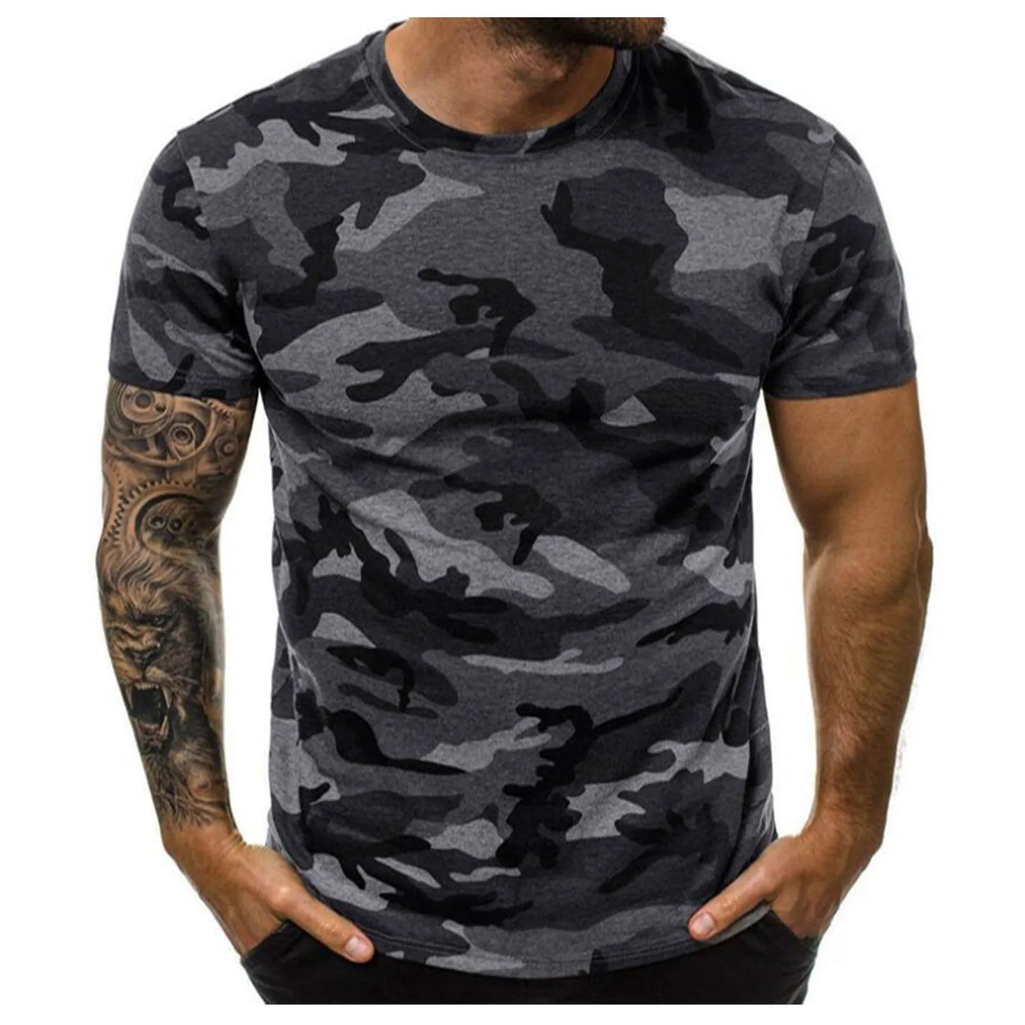 Men'S Casual Summer Round Neck Tight Sexy Camouflage Short Sleeve Top Men'S Sports T-Shirt Chemise Homme Ropa Hombre T-Shirt Men