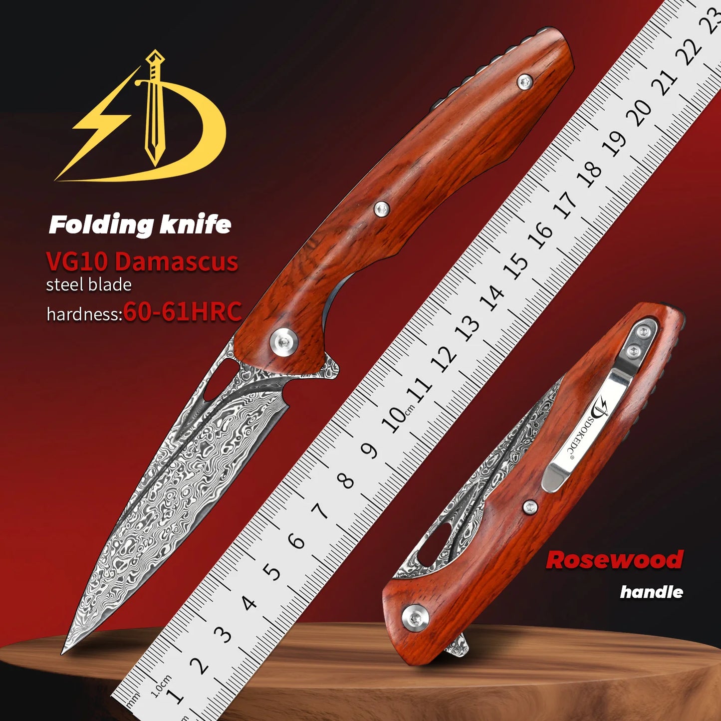SDOKEDC VG10 Damascus Steel Folding Knives Multitool Edc Hand Tools Camping Knife Outdoor Survival Mens Gifts Rosewood Handle