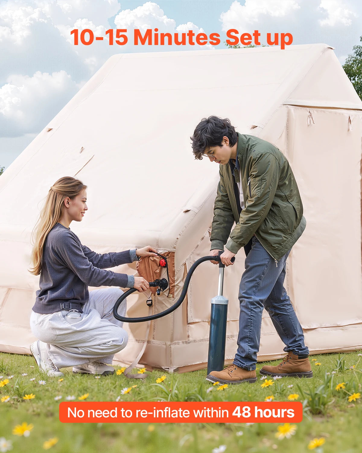 SucceBuy Inflatable Tents for Camping Easy Setup Blow up Tent with Hand Pump 300D Oxford Tent with Stove Jack Storage Bag Includ