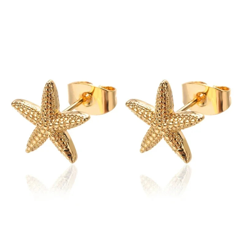 Vintage Summer Starfish Stainless Steel Stud Earrings For Women Simple Star Shell Earrings Stud Ocean Party Jewelry Gift 2025