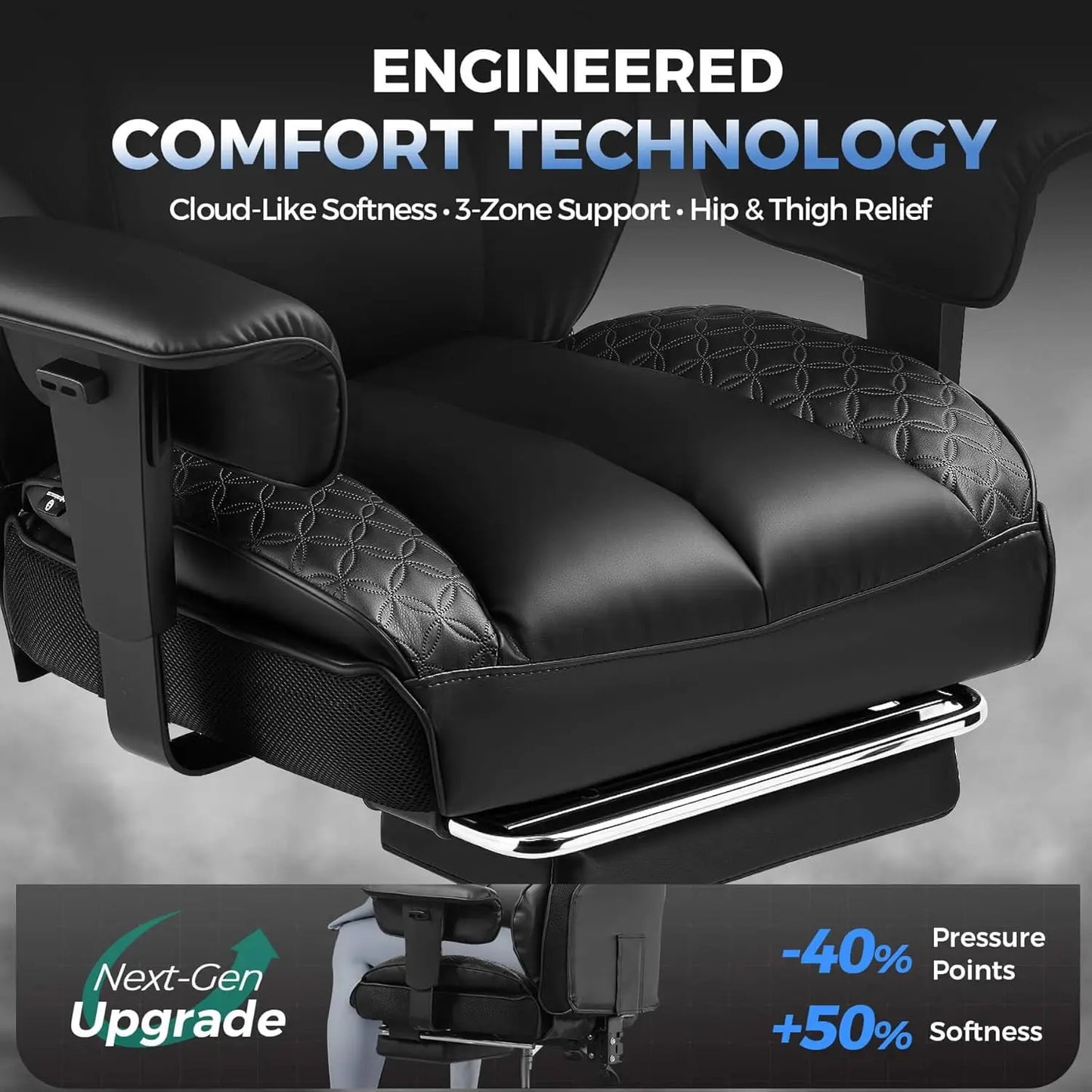 Heavy Duty Gaming Chair 400lbs with Footrest, Ergonomic Wide Seat, Lumbar Support, Earth-Black