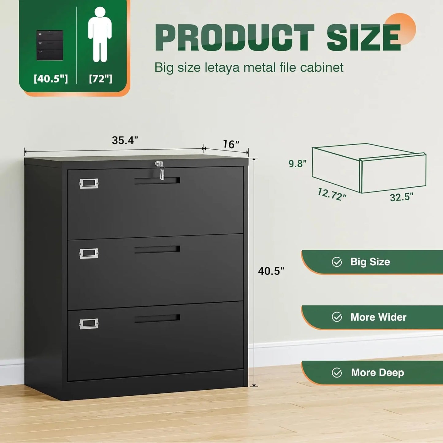 Lateral 3 Drawer File Cabinets with Lock, Metal Filing Storage Vertical Cabinets,Home Office Furniture for, Customized