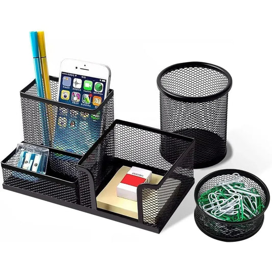 Desk pen holder, desk organizer, a set of 3 compartments of mesh pen holder, marker craft desk accessories