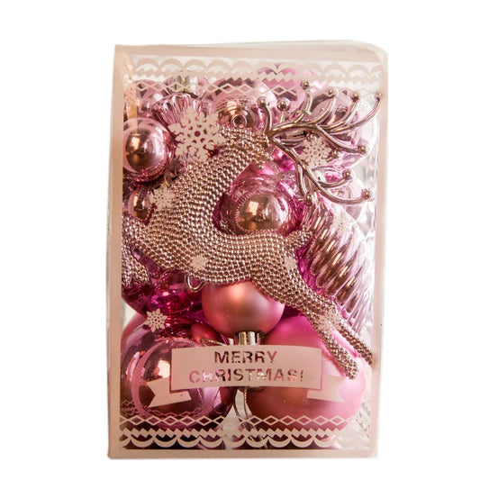 30pcs/set Hanging Christmas Glitter Ball Ornament Christmas Tree Pendant Decoration Xmas Deer Pink Gold Blue Navidad Party Decor