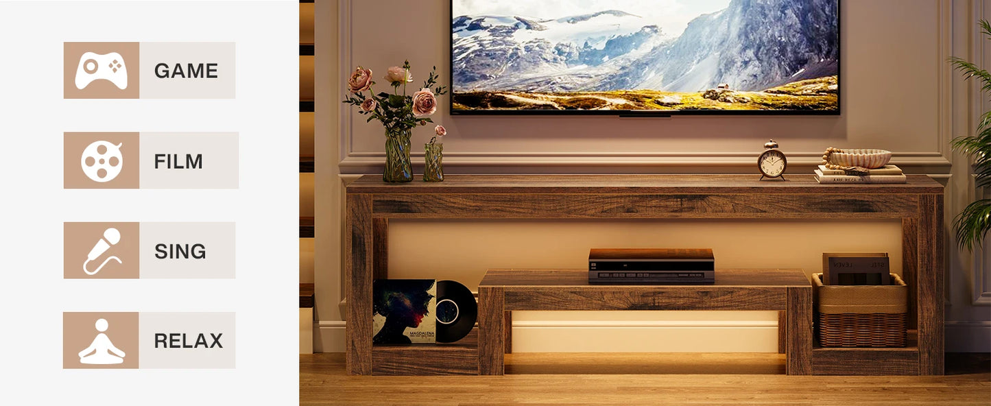 Tribesigns 63-Inch TV Stand for 55/60/65-Inch TVs, Farmhouse Entertainment Center with Open Storage Shelves, Rustic Brown Television Console for Living Room, Bedroom
