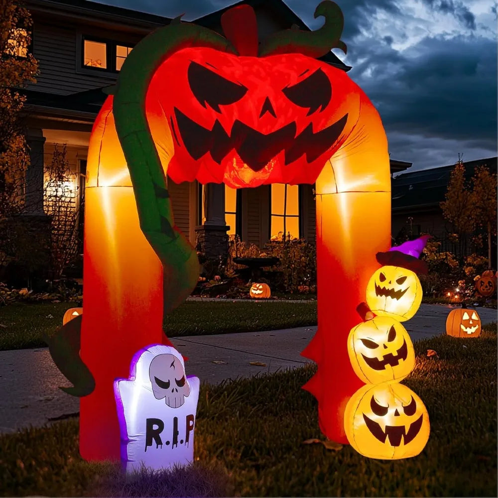 11FT Halloween Inflatable Pumpkin Archway Decor, Pumpkin Inflatable Yard Decoration with LED Lights, Blow Up Inflatables Archwa