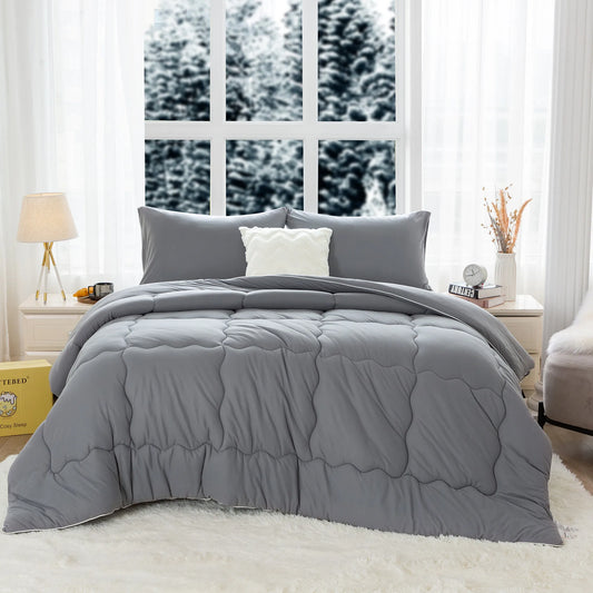 Nice Reversible Ultra-Soft Warm King Size Comforter Set, Cozy Fully Breathable Bedding 1 Down Alternative Quilt and 2 Pillowsham
