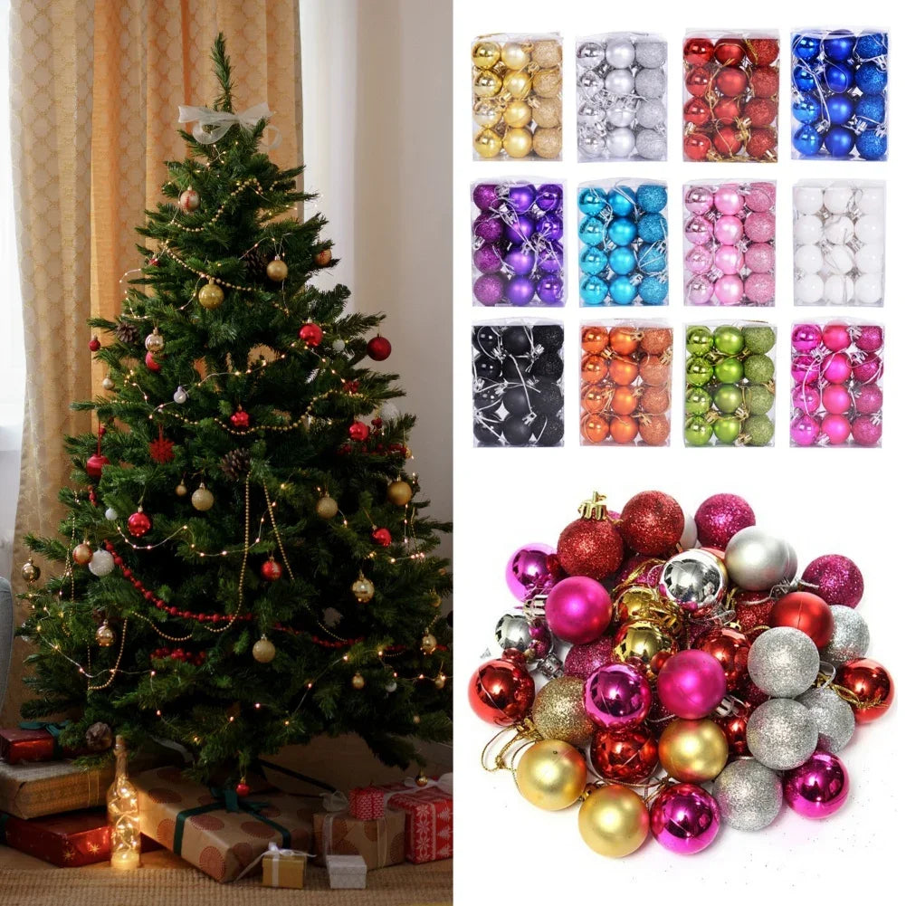 24pcs/set Christmas Tree Ball 2025 Christmas Pine Tree Hanging Ball Pendant Red Navy Blue 3cm Ball Christmas Ornaments Gifts