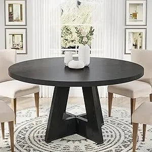 Round Dining Table Wood Kitchen Table for Dining Room, 47 in Dinning Room Tables for 4 Man, Farmhouse Dinner Table with Wooden