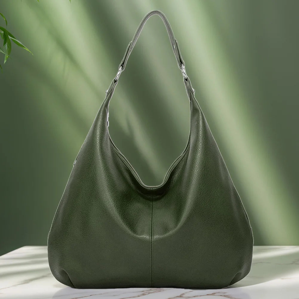 Shoulder Purse for Women with Zipper Slouchy Bag PU Leather Multi Pockets Handbag Crescent Bag for Work Travel