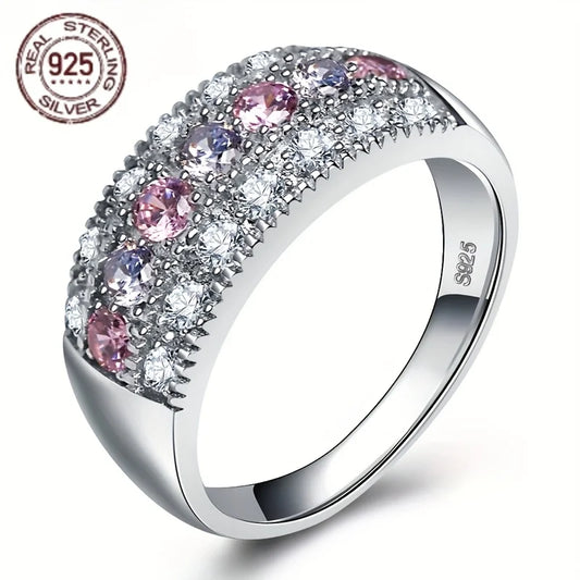 Pink Crystal Engagement Ring With 925 Silver AAA CZ Stone Rings for Women Zircon Party Jewelry Gift anillos mujer