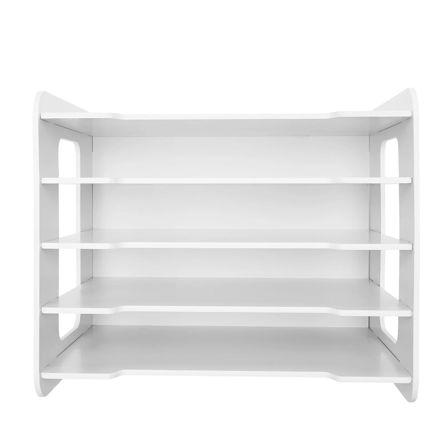 Wood File Organizer, 5 Trays Paper Sorter for Office Supplies Desk Organizer, Length 34cm/13.39in, White