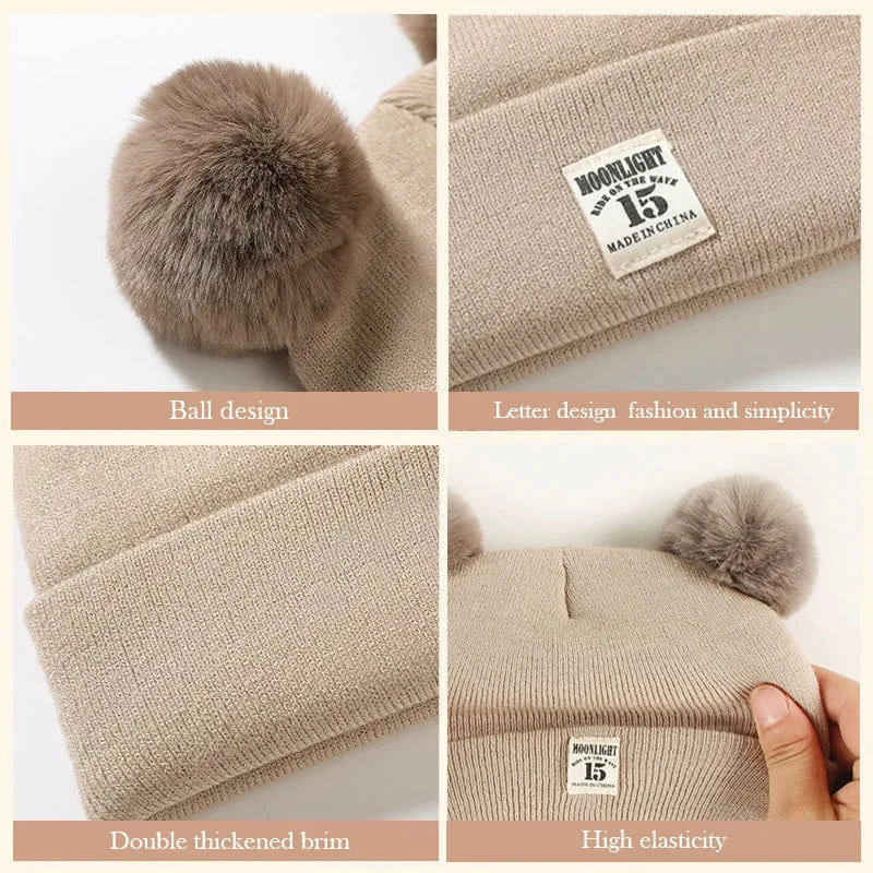 Solid Color Wool Knitted Baby Hat Newborn Baby Hat Cute Winter Hat with Pom-Pom Children's Boys and Girls Warm Knit Hat