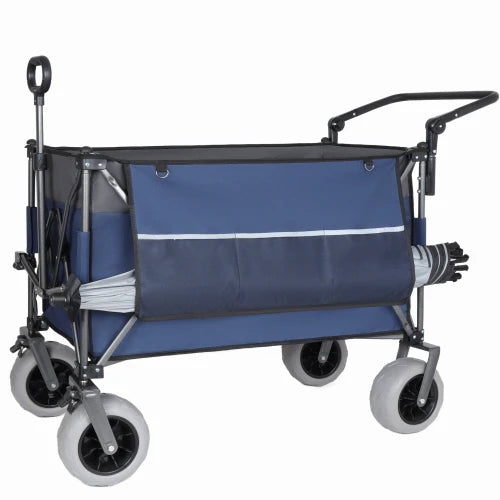 Heavy-Duty Multi-Functional Folding Wagon - Push-Pull Design, 9"x4" Beach Tires, Rotating Handle 300L XL 480lbs Load