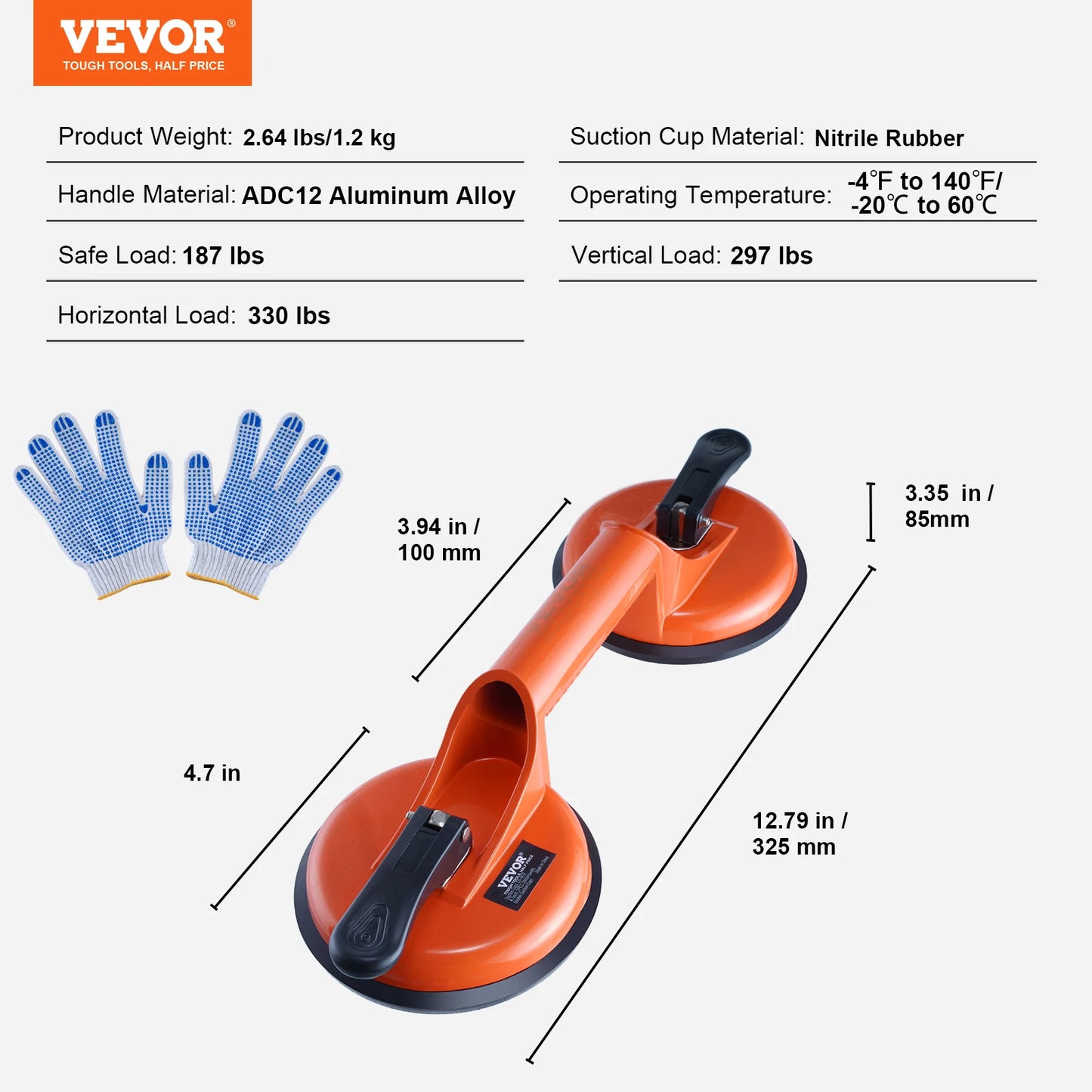 SucceBuy  4.7" 2 Pack 330 lbs Glass Vacuum Suction Cup Vacuum with Aluminum Handle Glass Granite Tile Metal Wood Panel Lifting
