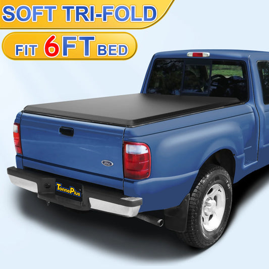 TonnePlus Soft Tri-Fold Tonneau Cover Truck Bed Covers for 1993-2004 Ranger with Flareside/Splash 6' Bed w/ Lamp | 6' (72") Bed