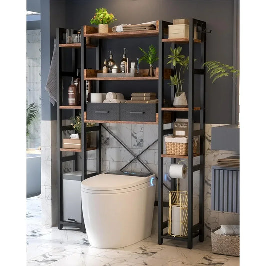 Over The Toilet Storage with 2 Drawers - 11 Tier Bathroom Organizer Freestanding Space Saver Storage Rack with Adjustable Shelf