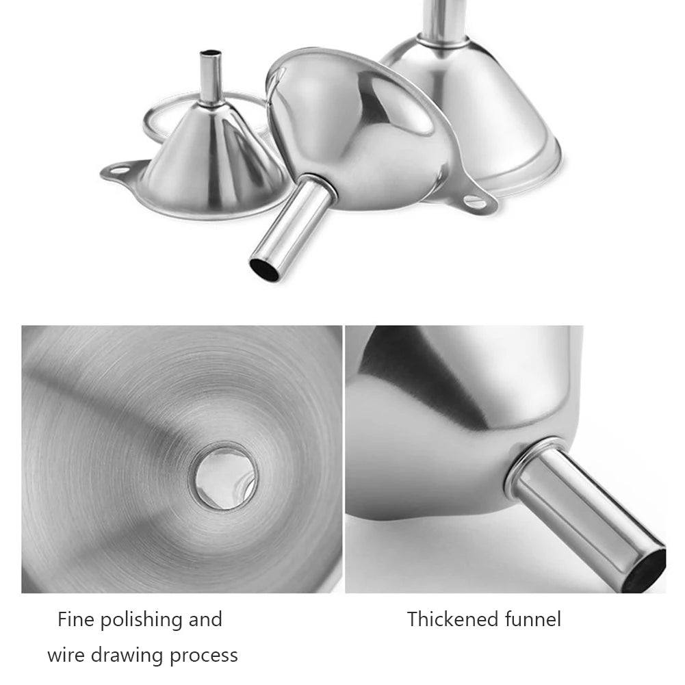 3 Piece Stainless Steel Funnels Set with Handle Mini Funnel Set Multipurpose for Transferring Liquid Dry Ingredients Powder