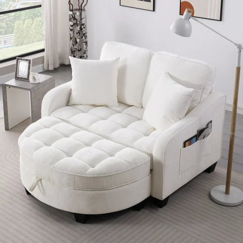 Sofa Chaise Longue (Double) - Irregular Arm/Backrests, Footrest with Storage & 2 Small Throw Pillows