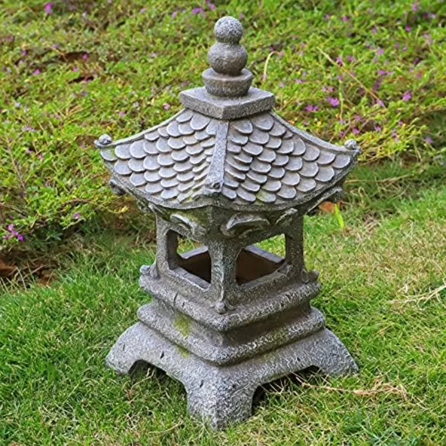 Asian Solar Zen Pagoda Garden Statue 14 Inch, Outdoor Japanese Lamp Lantern for Home Garden Landscape Décor 14 inch Pagoda