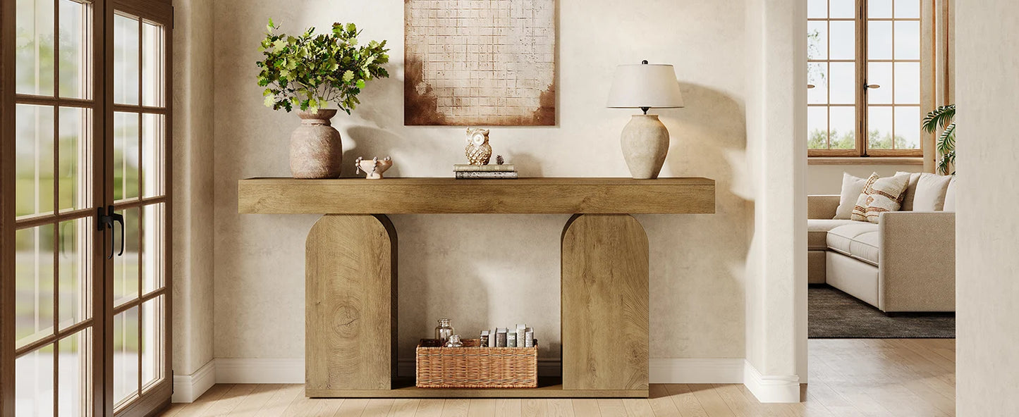 Tribesigns Farmhouse Wood Console Table, 70.9-Inch Entryway Accent Table with U-Shaped Base, 2-Tier Extra Long Sofa Tables for Entrance, Hallway, Living Room (Light Brown)