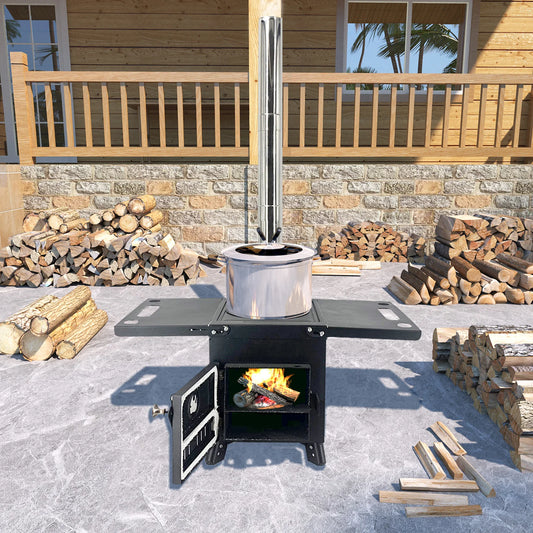 Portable Camping Tent Wood Burning Stove Ultralight Wood Stove With Chimney Pipes Multifunction Hiking Cooking Firewood Stove
