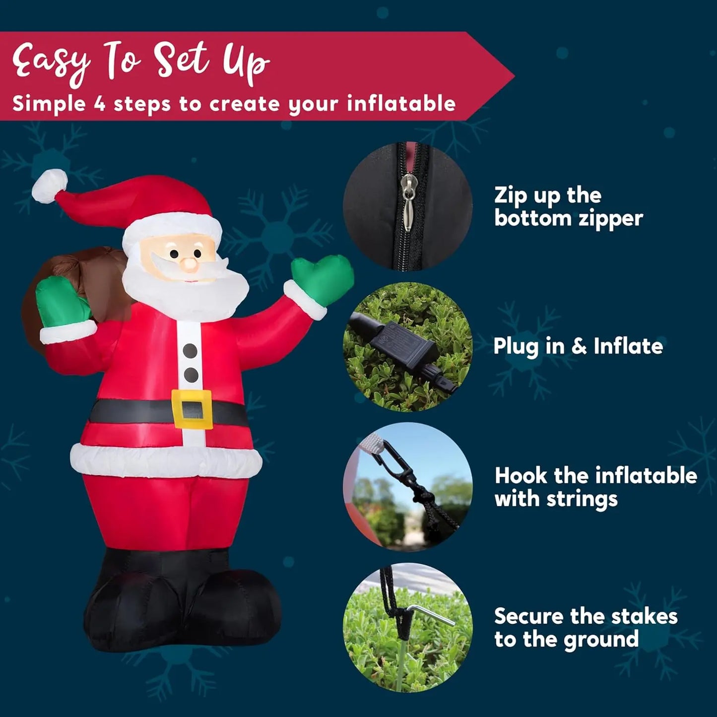 JOYFY 6 FT Christmas Inflatable Santa with Gift Bag Xmas Inflatable Decorations for Christmas Yard Outdoor Winter Decorations