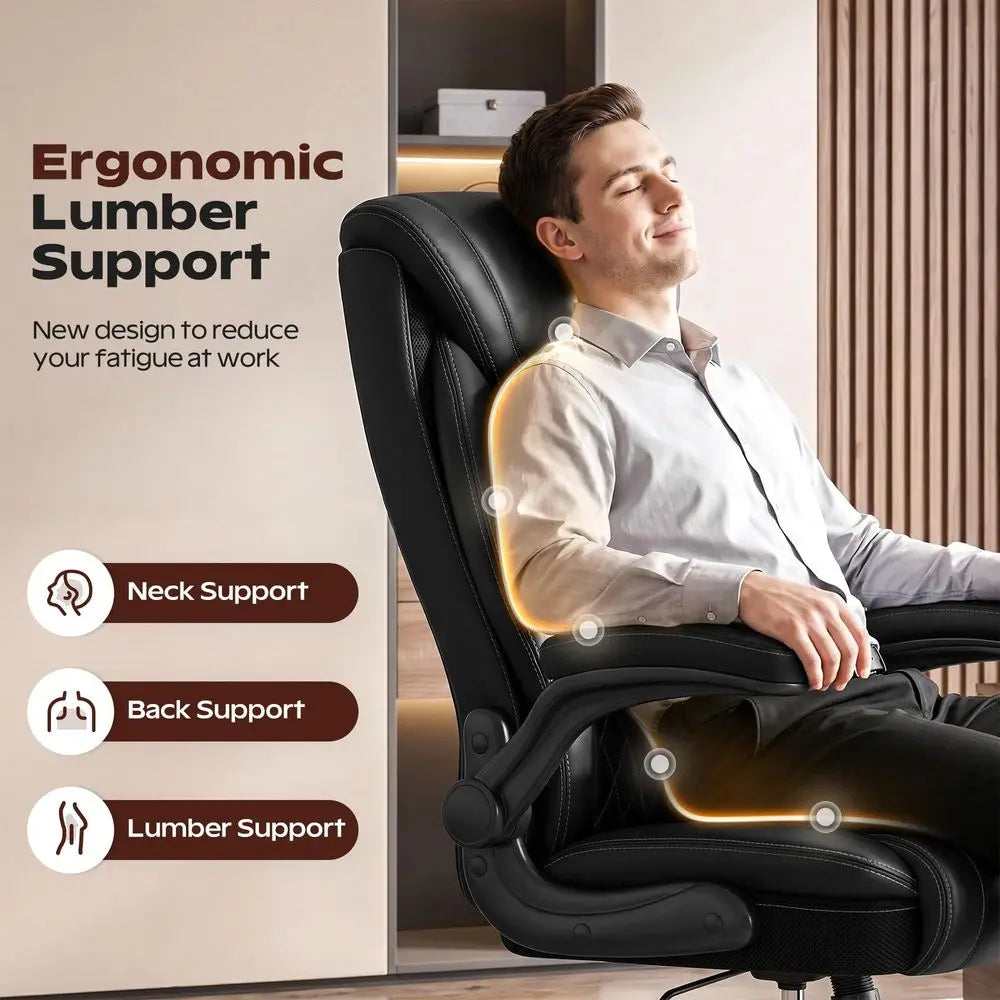 Big And Tall Ergonomic Breathable Leather Office Chair With Lumbar Support