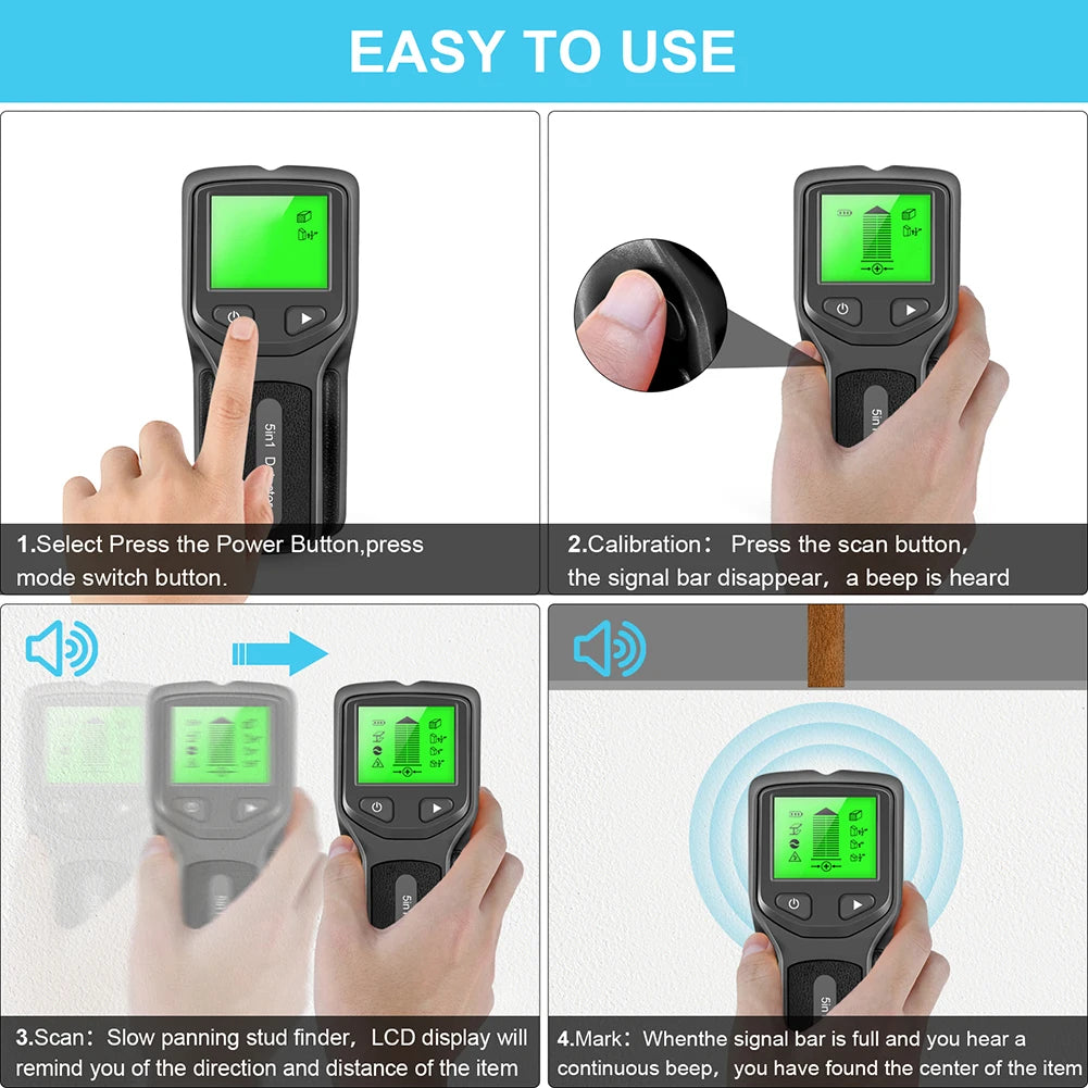 5 in 1 Stud Finder Wall Detector Backlight Display Electronic Stud Detector Accurate for Center Edge of Wood Metal AC Wire