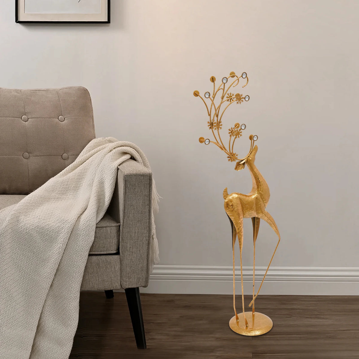 Retro Gold Metal Deer Statue Reindeer Figurine Indoor Holiday Decor