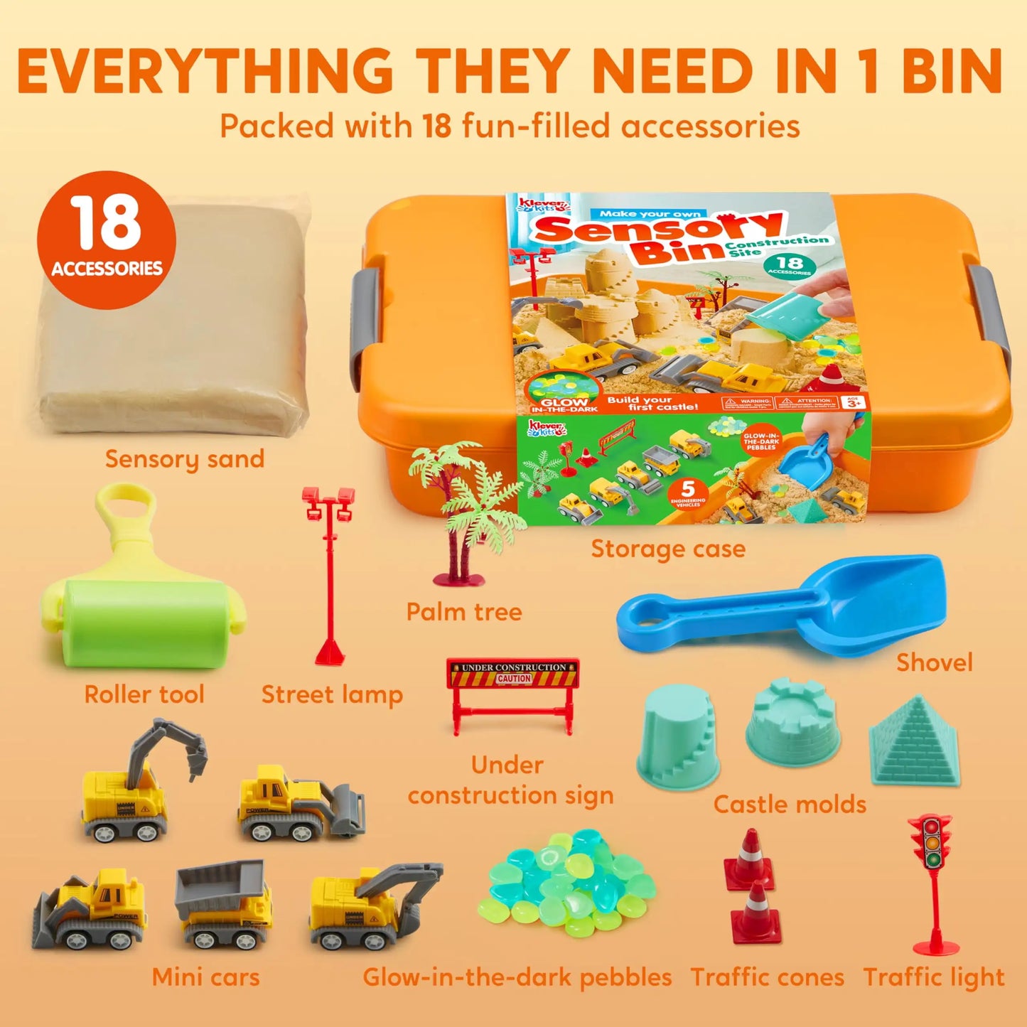 JOYFY Construction Sensory Bin Sandbox with Lid Castle Building kit Preschool Learning Activities for Boys Girls Age 3+ Gifts