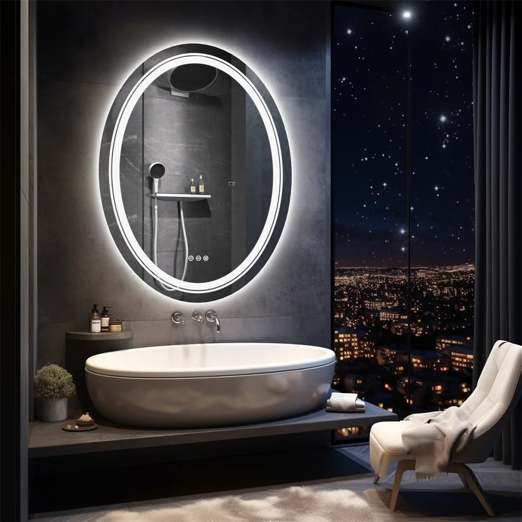 LUVODI Oval LED Bathroom Mirror With Anti Fog Touch Sensor And 3 Colors