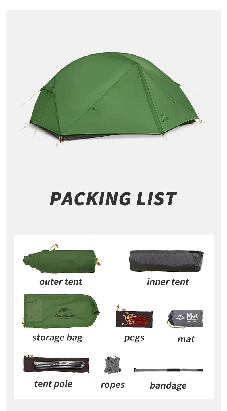 Naturehike Mongar 2 Person Backpacking Tent 210T Ultralight Travel Tent Waterproof Hiking Survival Outdoor Camping Tent