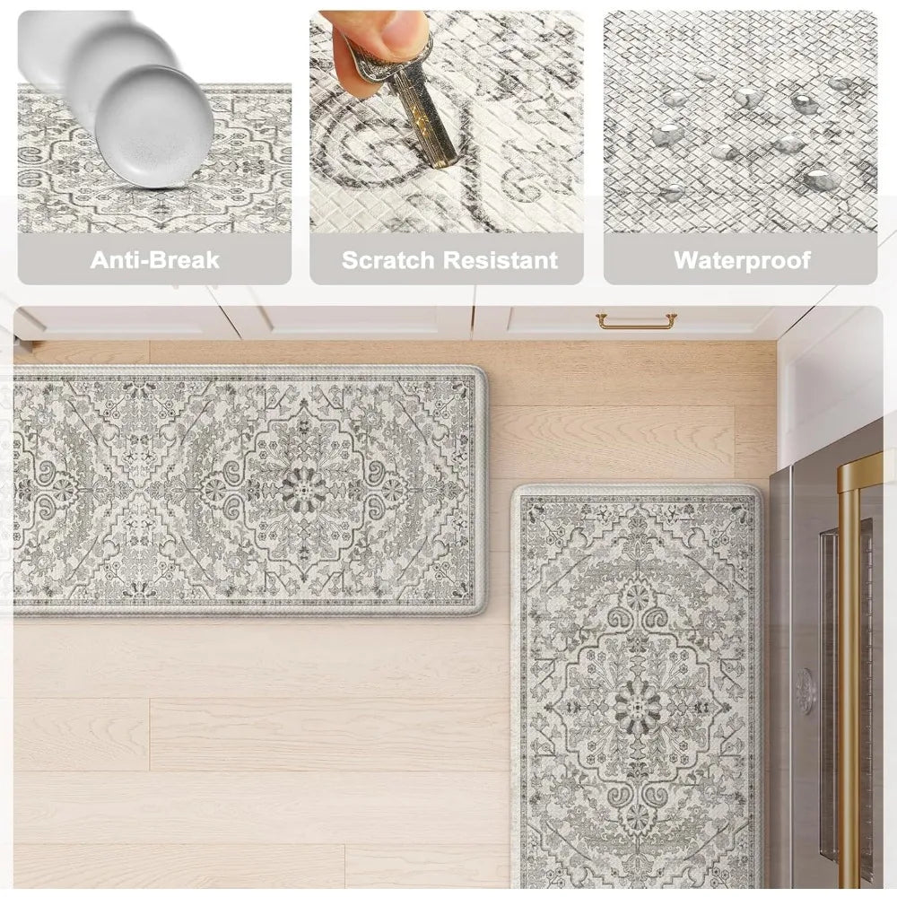 Cushioned Anti Fatigue Kitchen Mats Set of 2 Non Slip Padded Rugs for Floor Sink Laundry Office Desk