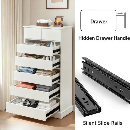 Modern Tall 6 Drawer Wood Dresser for Bedroom with Concealed Handles