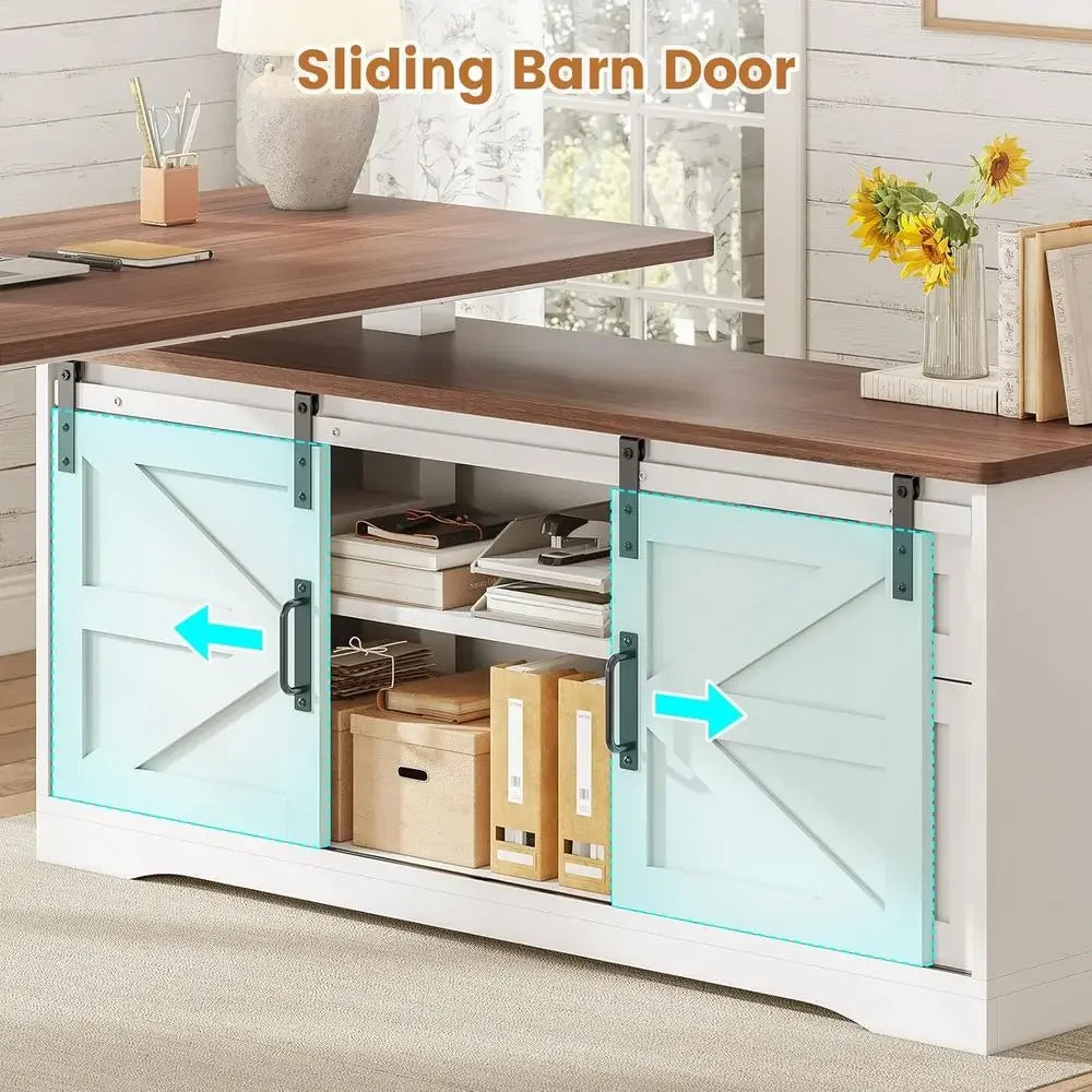 armhouse L Shaped Standing Desk, 55 inch Height Adjustable Desk with Storage Ders, Standing Computer Desks with Power Outlets or