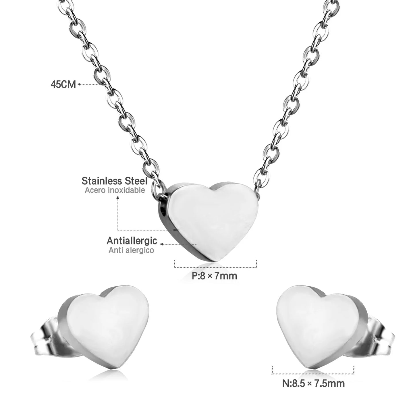 LUXUKISSKIDS Romantic Sweet Heart Jewelry Sets for Woman/Ladies Stainless Steel Love Pendant Peach Hearts Necklace Earrings Gift