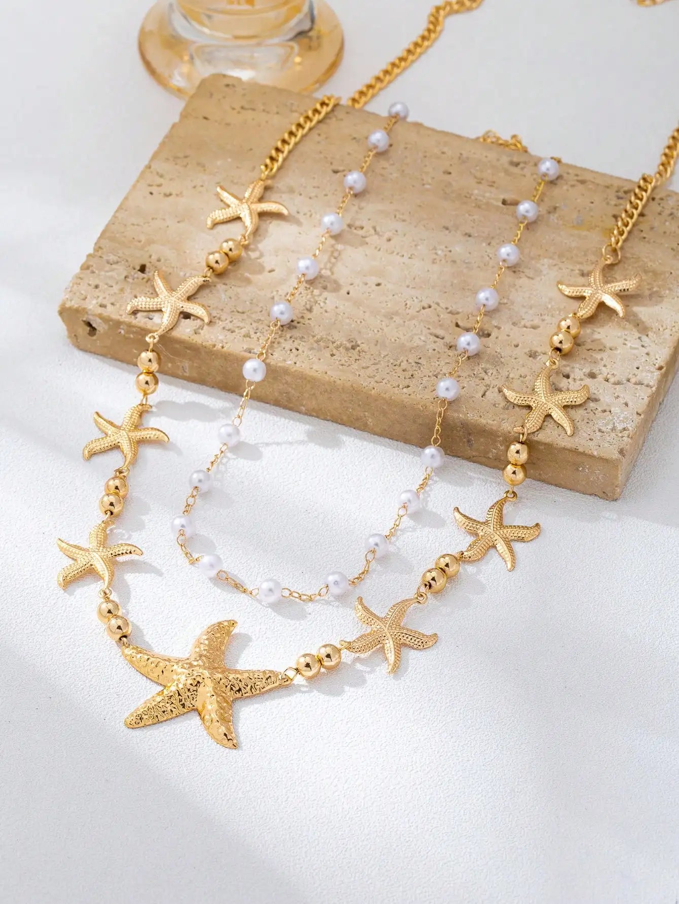 2pcs Bohemian Style Ocean Series Shell & Starfish Beaded Waist Chain For Women