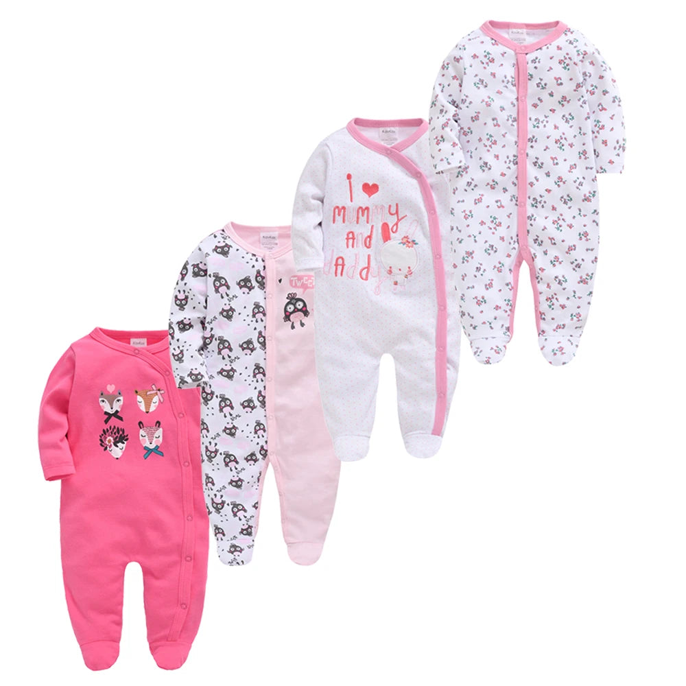 3/4 Pcs Kavkas Boy Romper 100% Cotton Polka Dot O-neck Newborn Baby Girls Clothes Full Sleeve Summer Jumpsuit 0-12 months