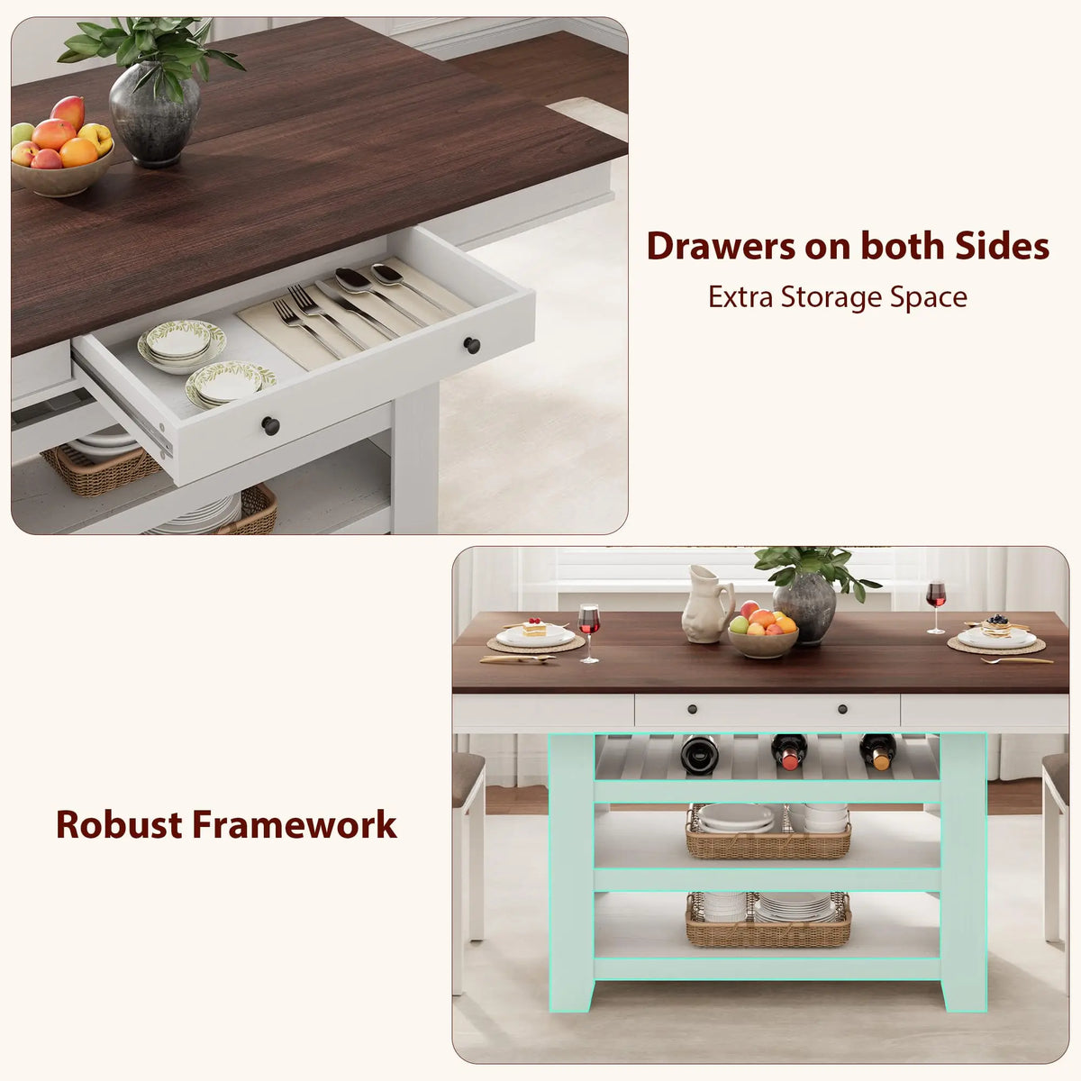 60 Inch Counter Height Dining Table For 4 To 6 With Wine Rack And Storage