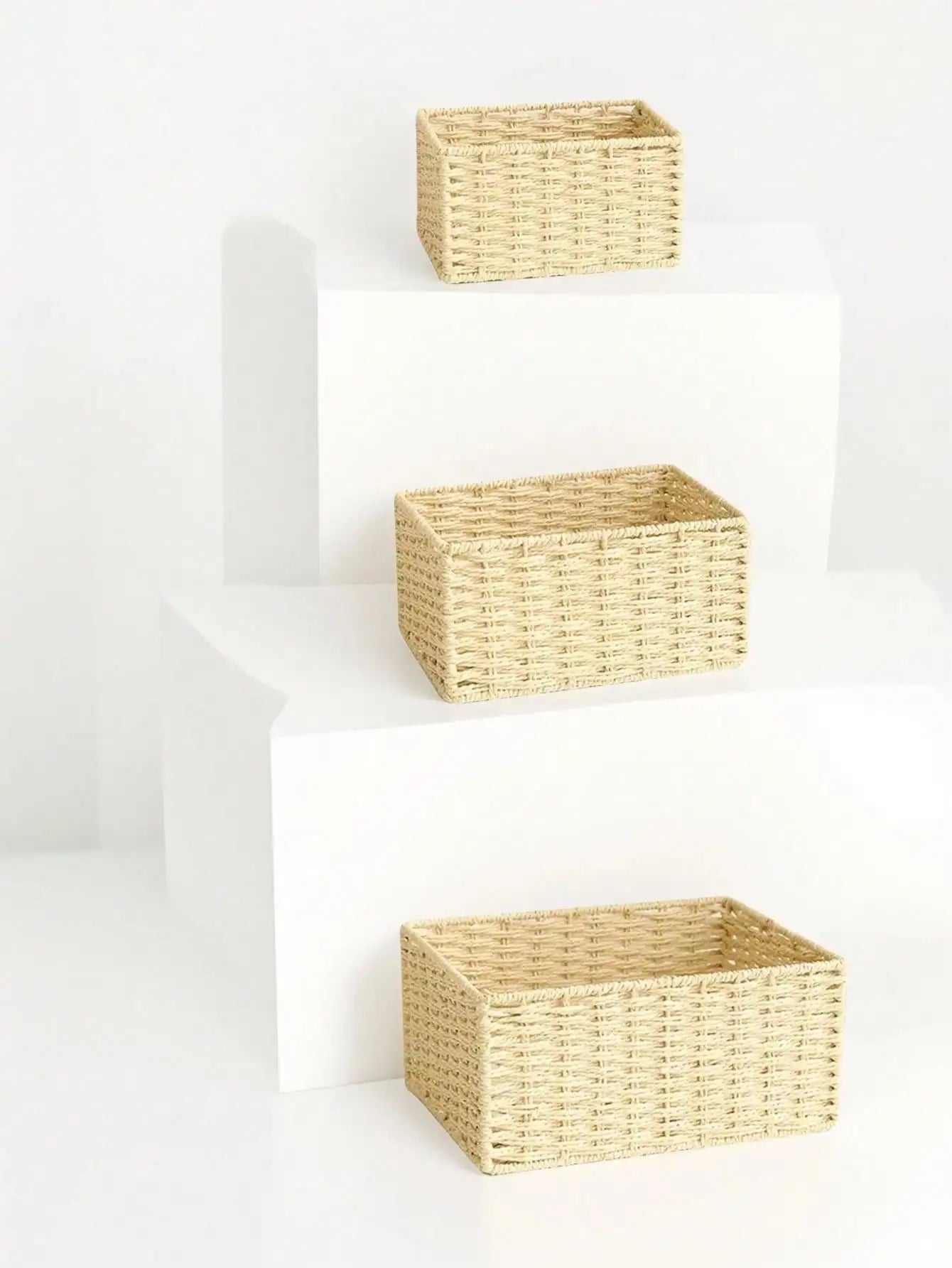 1pc/3pcs Desktop Storage Box, Handmade Rattan Woven Organizer Tray For Cosmetics, Keys, Snacks, Home Living Room, Bedroom, Study, Office, S/M/L Sizes Available,For Back To School