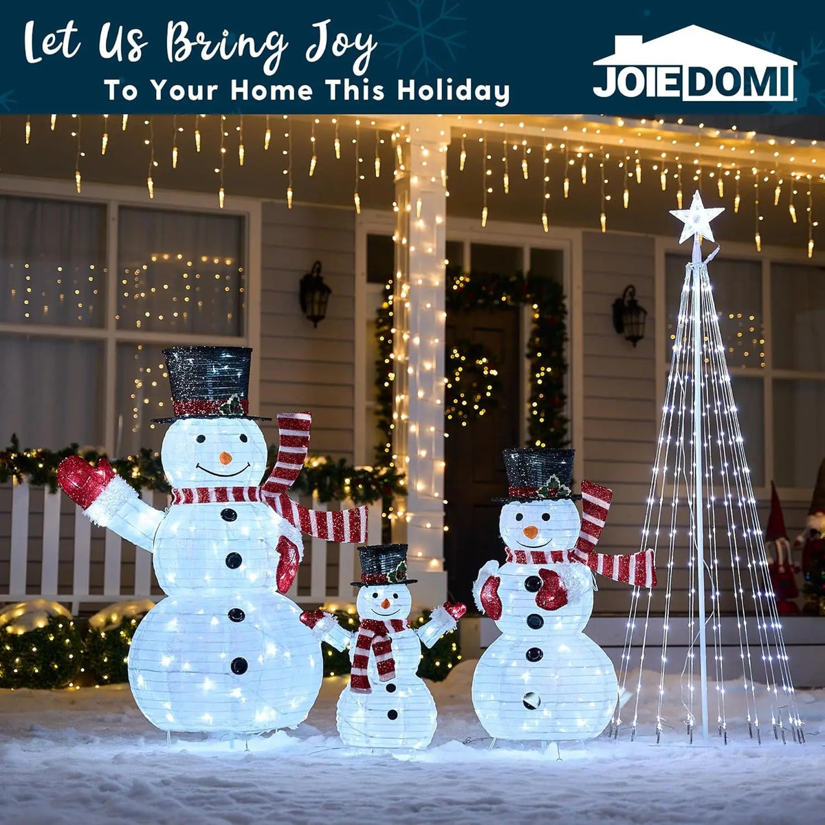 JOYFY 3 Pc 3D Christmas Collapsible Snowman Yard Light 270 PreLit LED Cool White Light for Christmas Indoor Outdoor Garden Décor