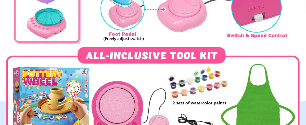 Hotfree Pottery Wheel for Kids with Clay Kit - Arts and Crafts for Kids Ages 6-8 8-12, Complete Pottery Kit with Air Dry Clay and Painting Tools, Easter Christmas Birthday Gift for Boys Girls