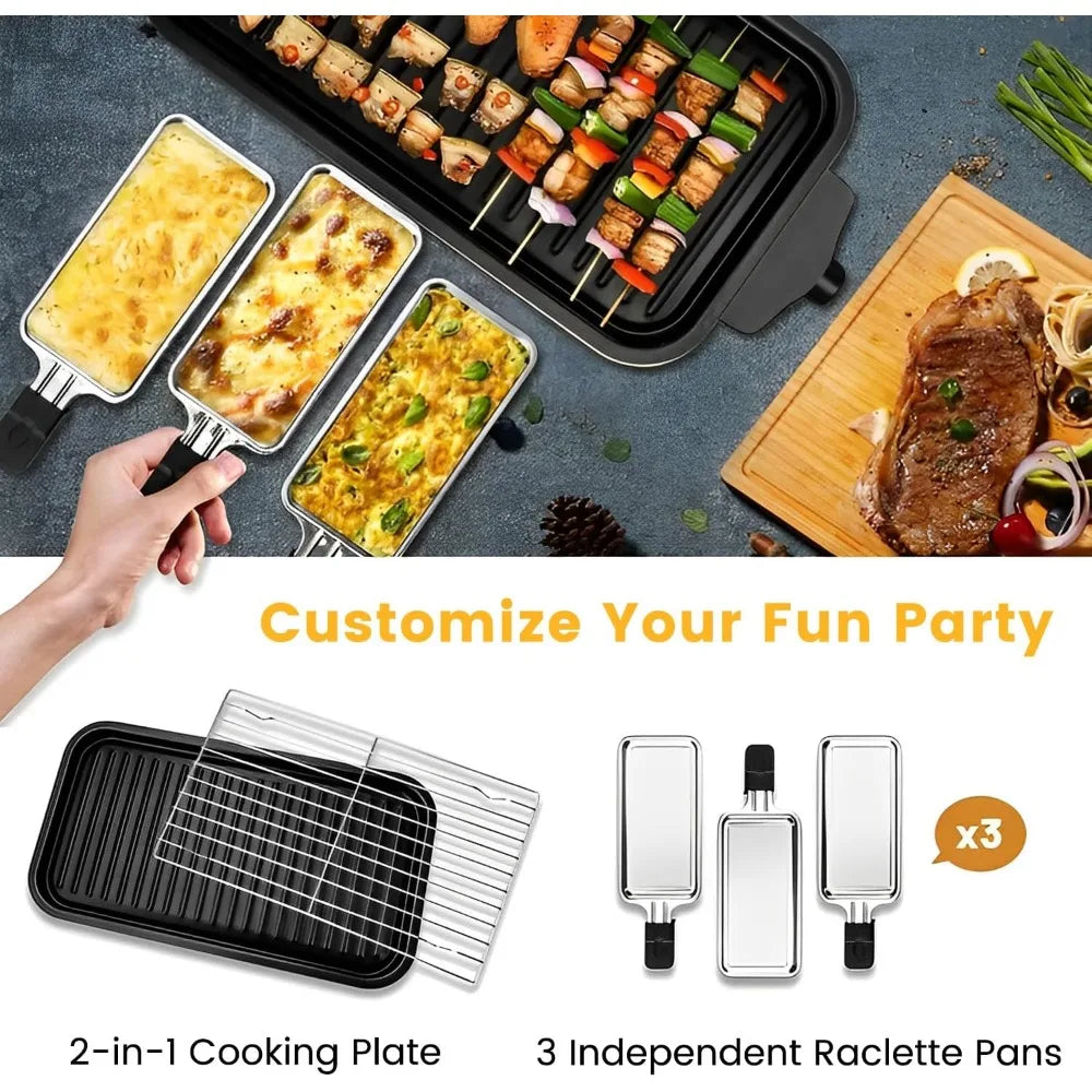 1500W Smokeless Indoor Grill 2-in-1 Nonstick Removable Plate Temp Control Portable BBQ +3 Cheese Pans