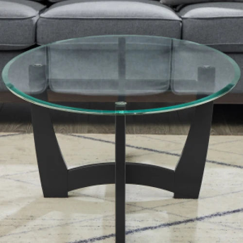 48 Inch Oval Glass Coffee Table with Black Wood Frame for Living Room