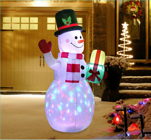 Christmas Inflatable Snowman with Illuminated Lights Decorative Inflatable Christmas Snowman Festive Atmosphere Colorful