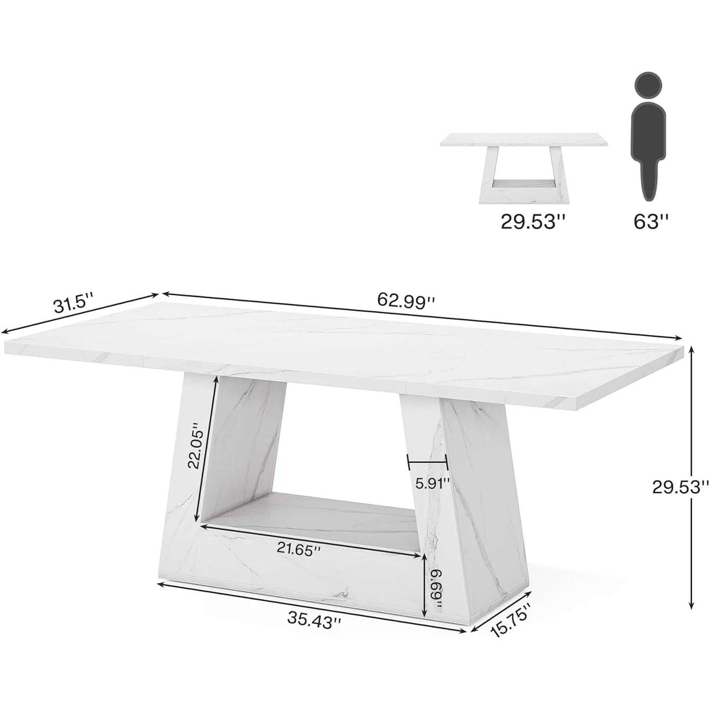 Modern Computer Desk, 63-Inch Large Office Desk , Simple Style Executive Desk, Faux Marble Writing Desk for Home Office