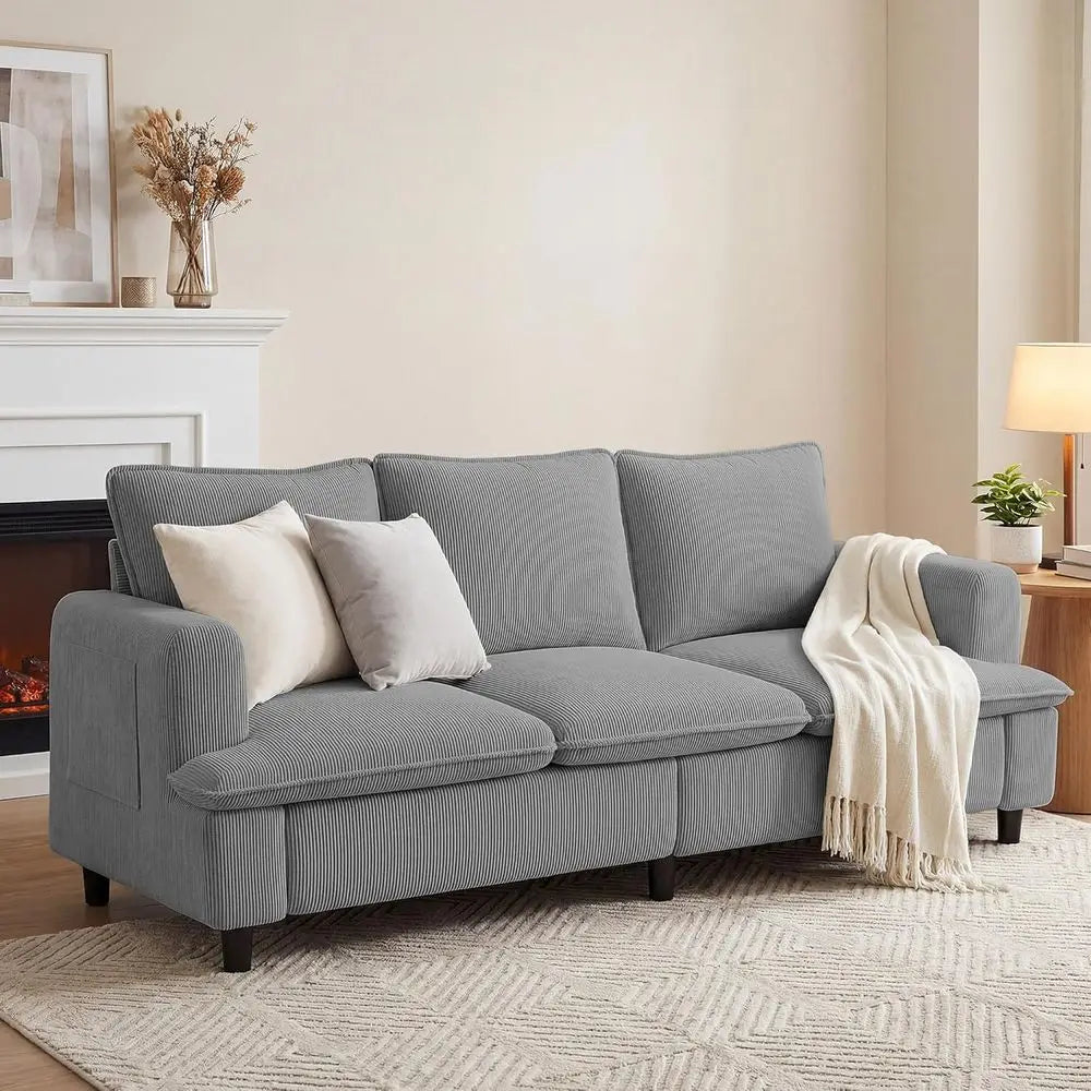 3-Seater 83 Deep-Seat Corduroy Sofa, Modern Comfort for Living Spaces, Offices, and Apartments (Pillows Not Included)