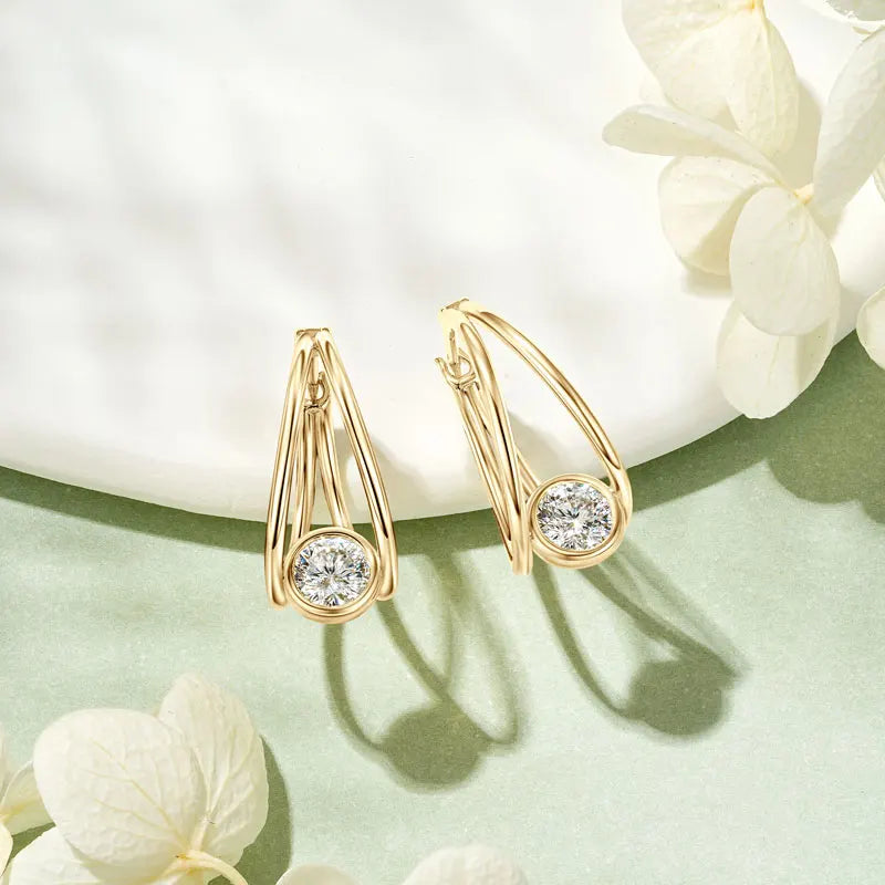 OXTAO Certified D Color Moissanite Split Hoop Huggie Earrings Real 925 Sterling Silver Versatile Dangle Earrings Female Jewelry